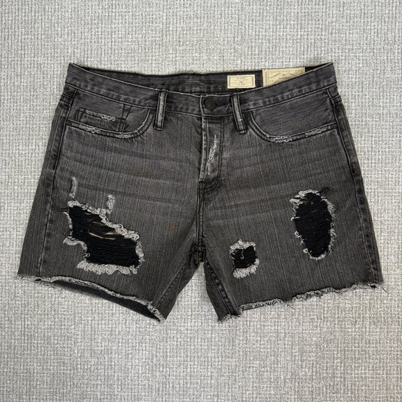 All Saints Kari Boy's Baggy Denim Shorts Sz 29 34 Distressed Gray Grunge Raw Hem - Picture 6 of 12